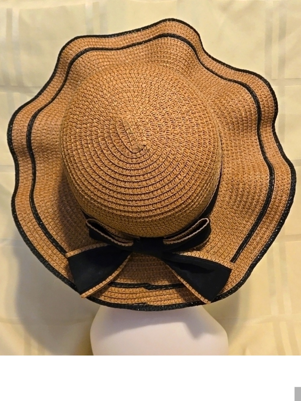 Sun Hat with Black Trim and Bow